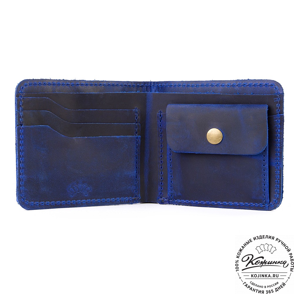 Кожаный бумажник "Рокки" (синий крейзи)