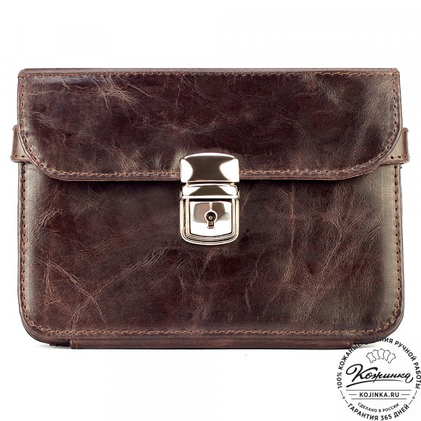 Кожаная барсетка "Гевара" (тёмно-коричневый антик). фото 1