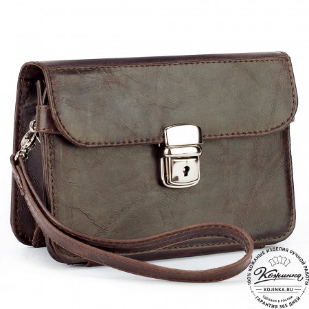 Кожаная барсетка "Гевара" (тёмно-коричневый антик)
