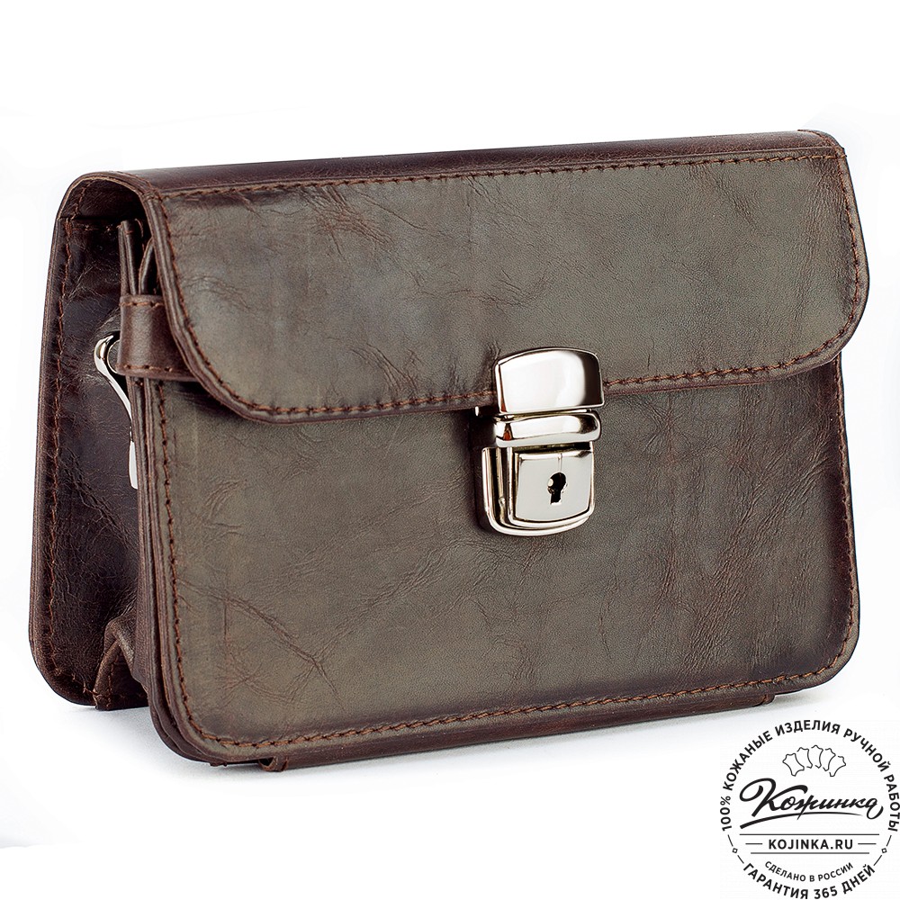 Кожаная барсетка "Гевара" (тёмно-коричневый антик)