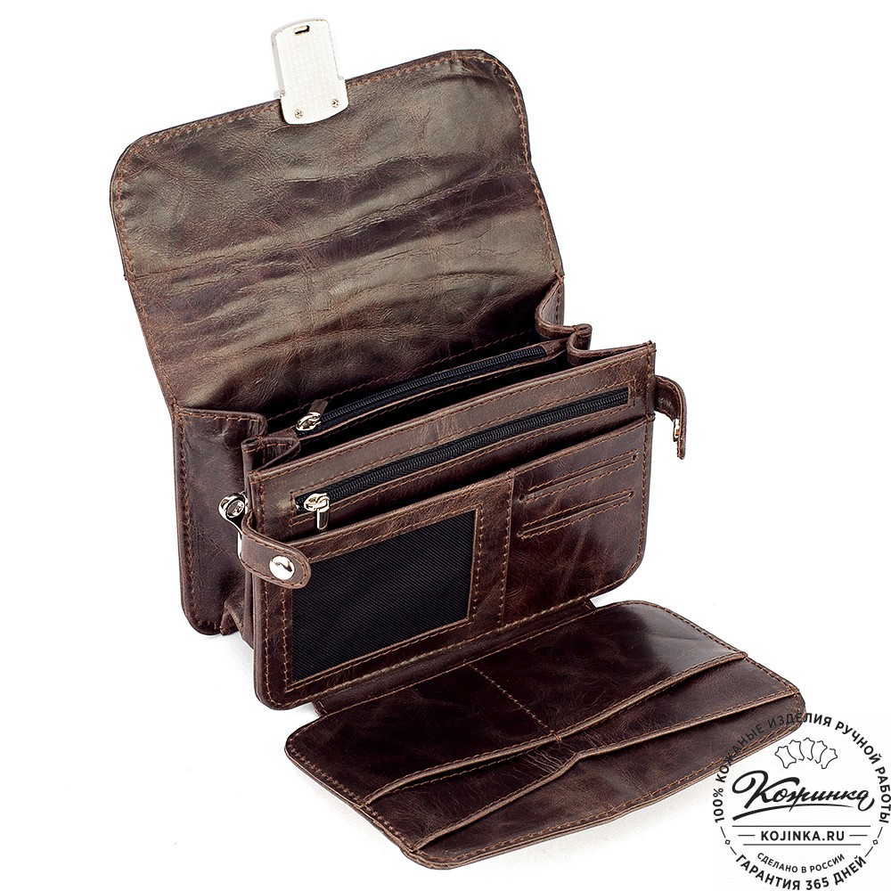 Кожаная барсетка "Гевара" (тёмно-коричневый антик)