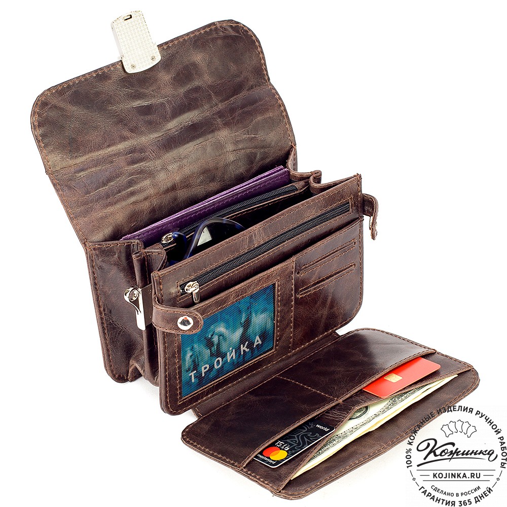 Кожаная барсетка "Гевара" (тёмно-коричневый антик)