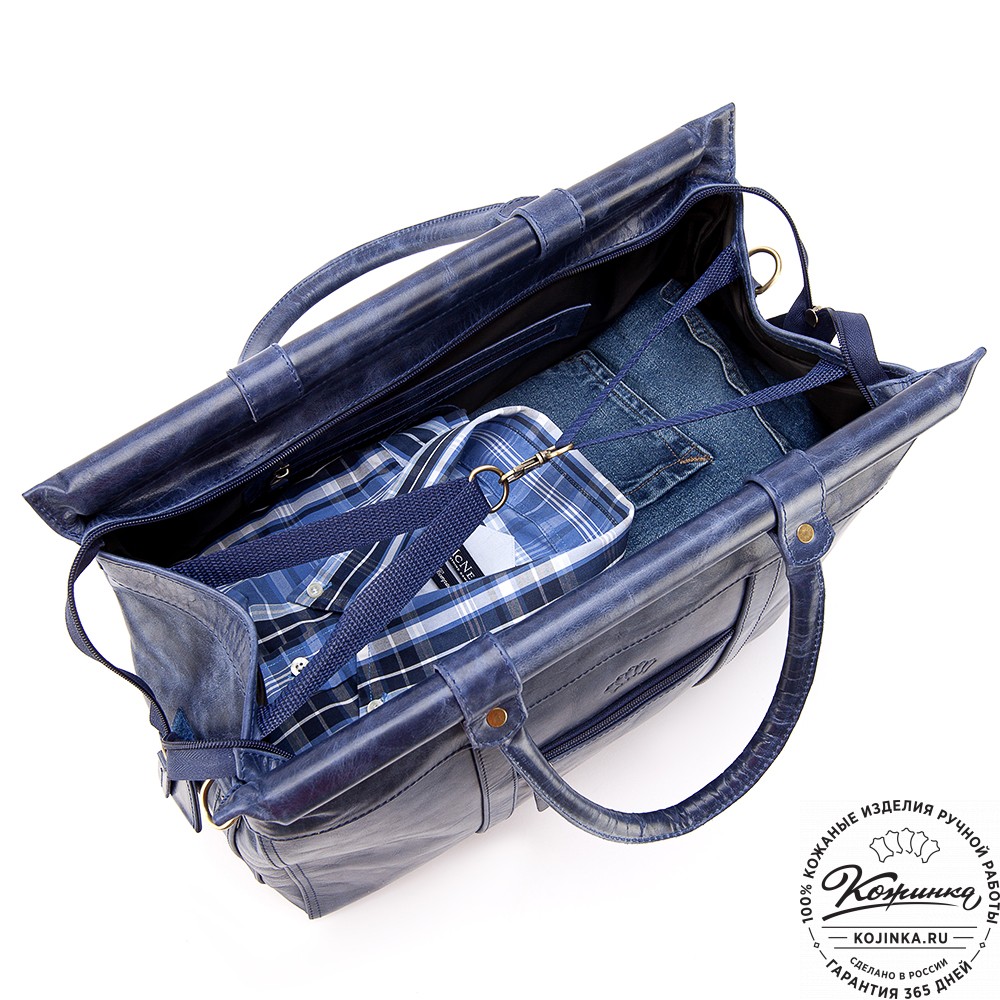 Кожаный городской саквояж "Фостер" (синий антик)