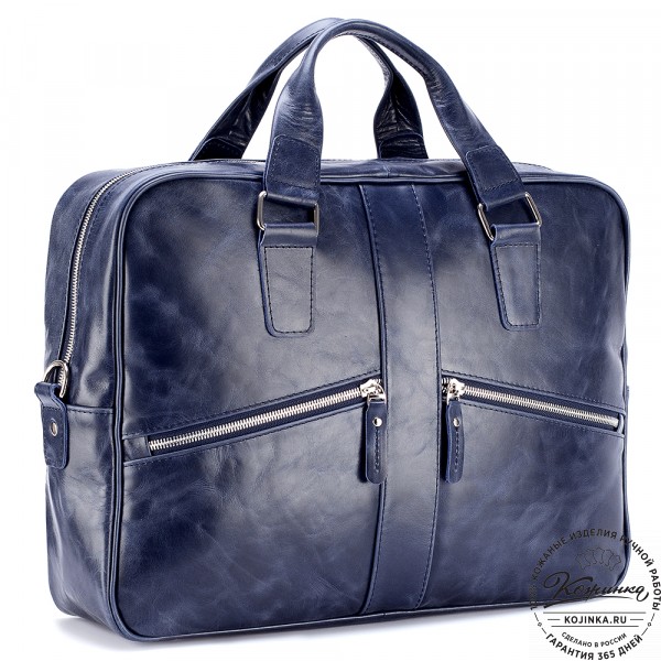 Кожаная деловая сумка "Окленд нью" (синий антик). фото 1