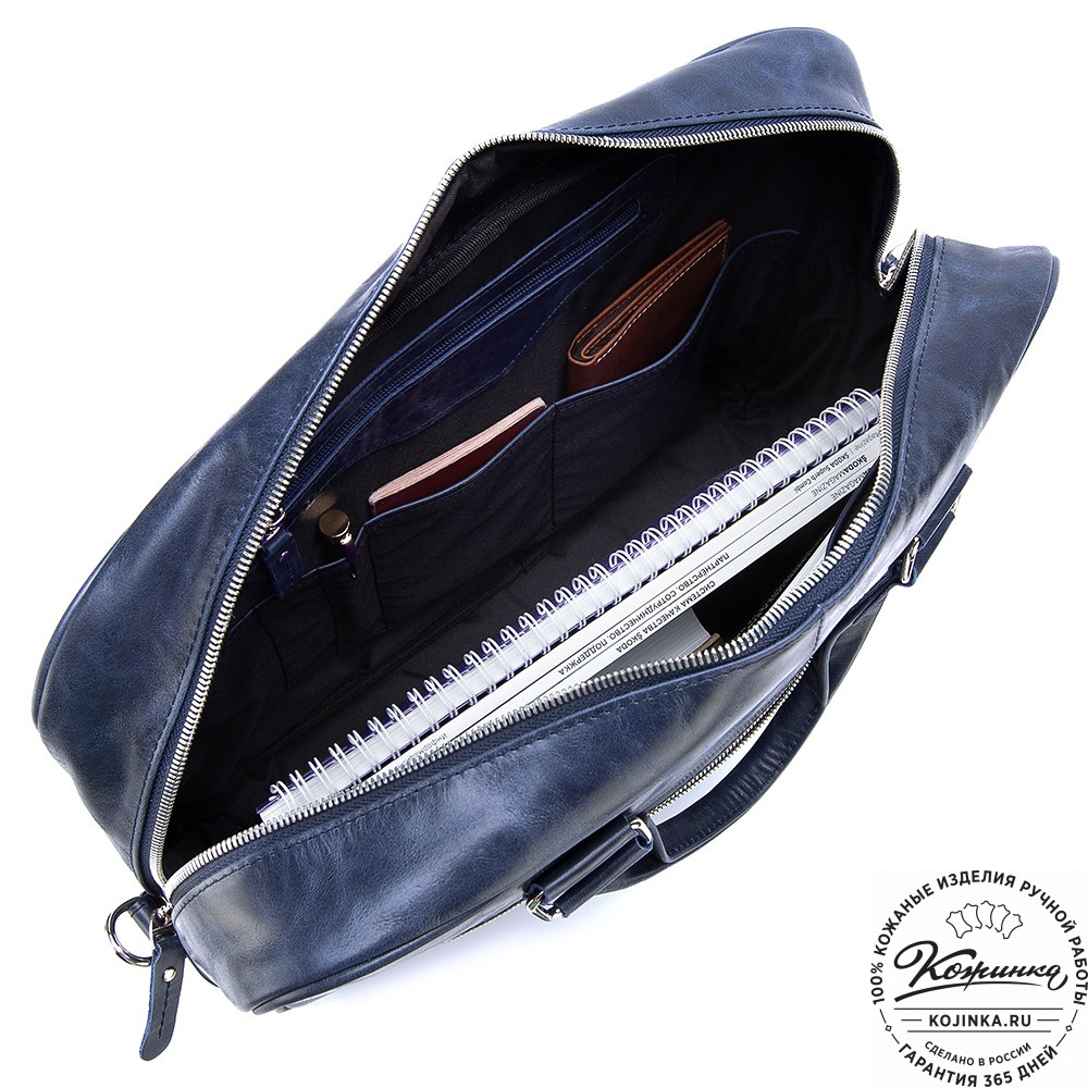 Кожаная деловая сумка "Окленд нью" (синий антик)