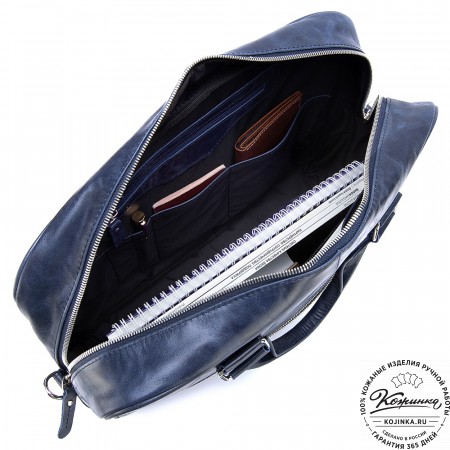 Кожаная деловая сумка "Окленд нью" (синий антик)