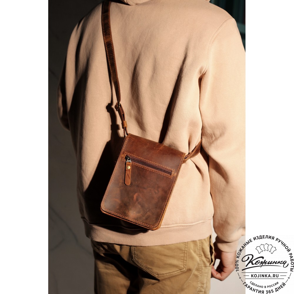 Мужская кожаная сумка "Робин" (рыжий крейзи)