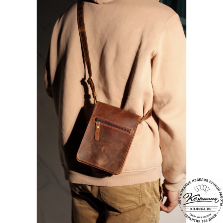 Мужская кожаная сумка "Робин" (рыжий крейзи)