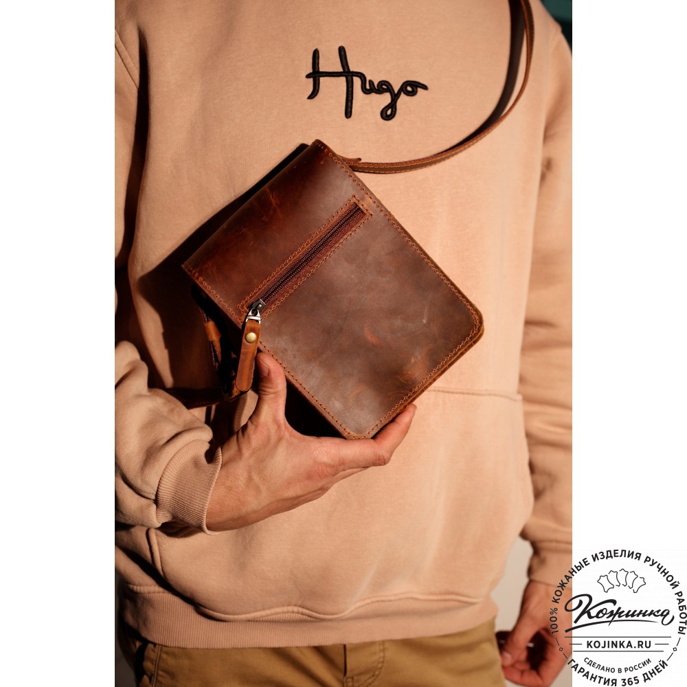 Мужская кожаная сумка "Робин" (рыжий крейзи)