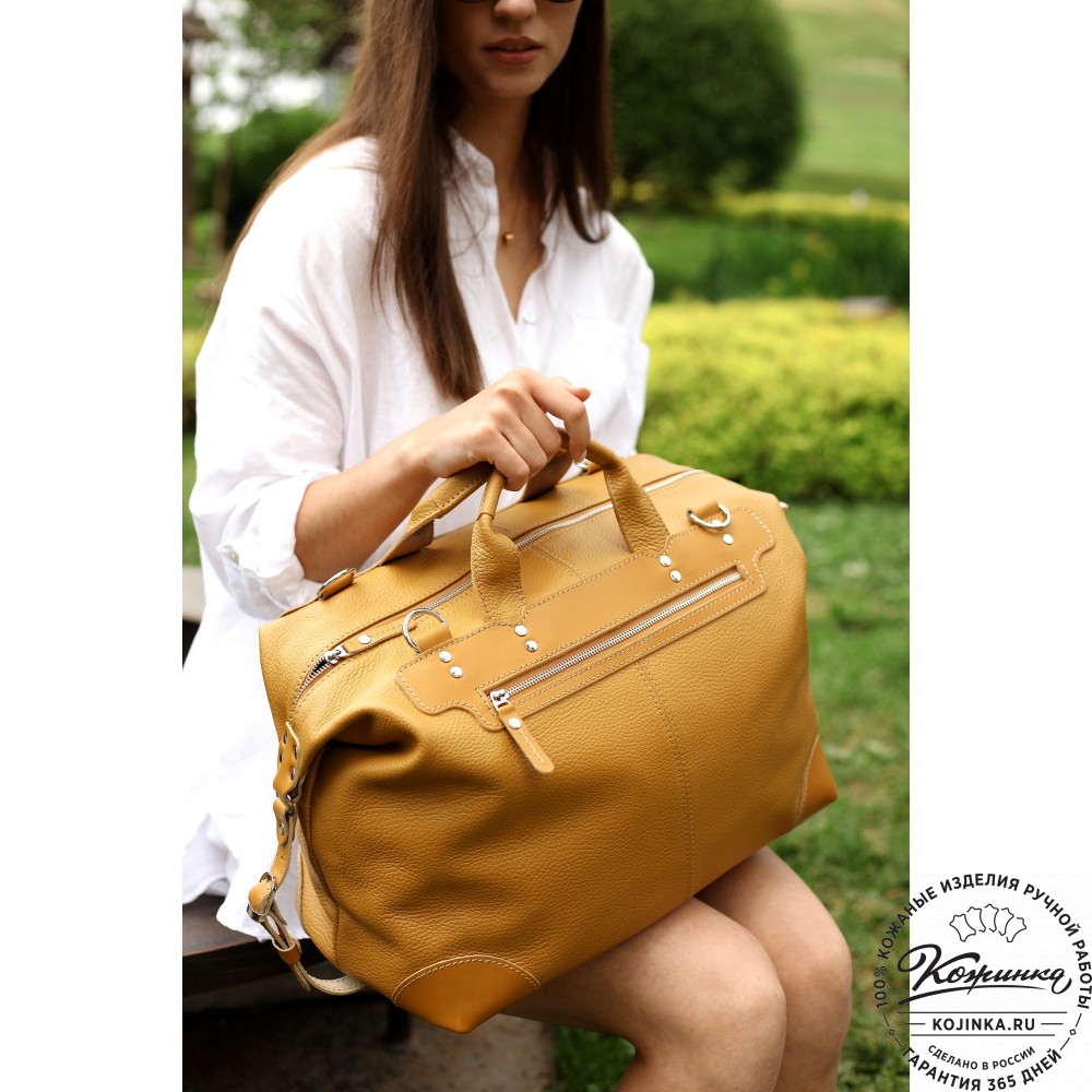 Кожаная дорожная сумка "Сити" (охра)