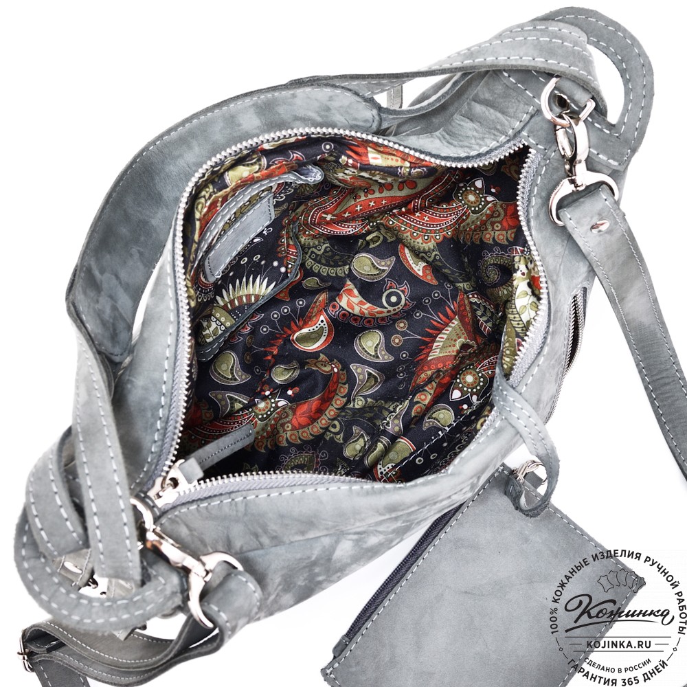 Женская кожаная сумка "Техас" (серый нубук)