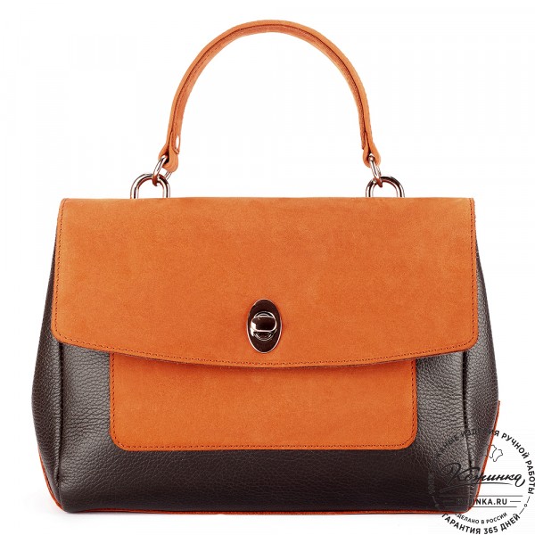 Женская кожаная сумка "Эстель" (тёмно-коричневый с оранжевым). фото 1