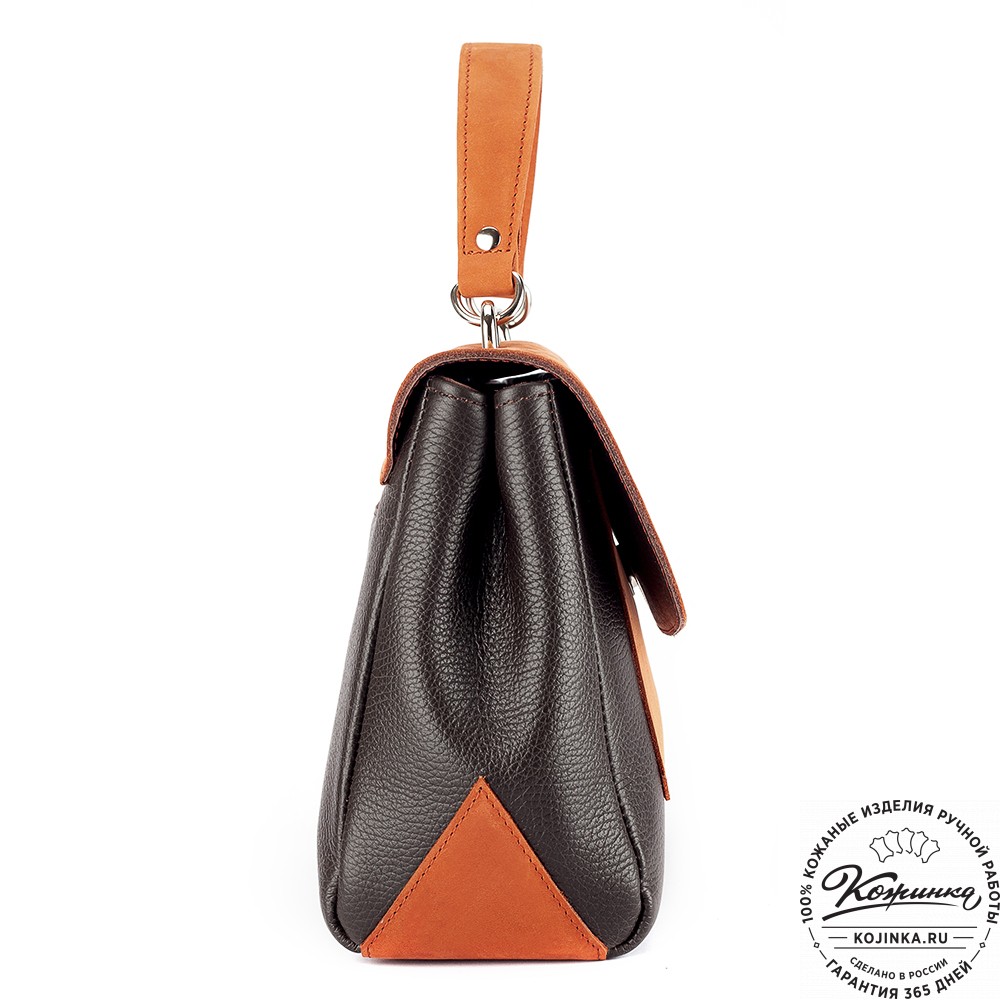 Женская кожаная сумка "Эстель" (тёмно-коричневый с оранжевым)