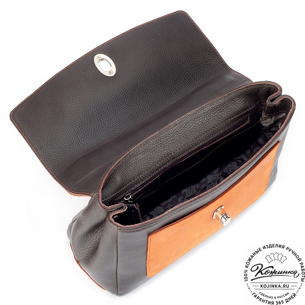 Женская кожаная сумка "Эстель" (тёмно-коричневый с оранжевым)