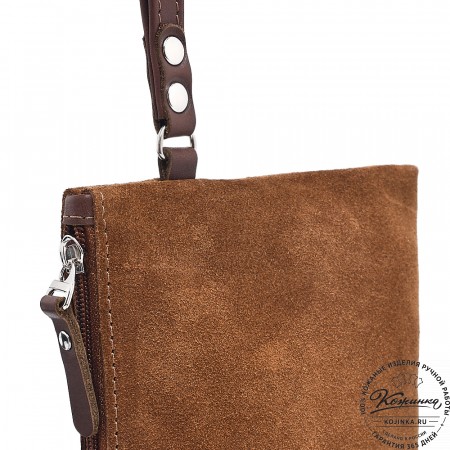  Кожаная косметичка "Флавия" велюр (коричневая) 