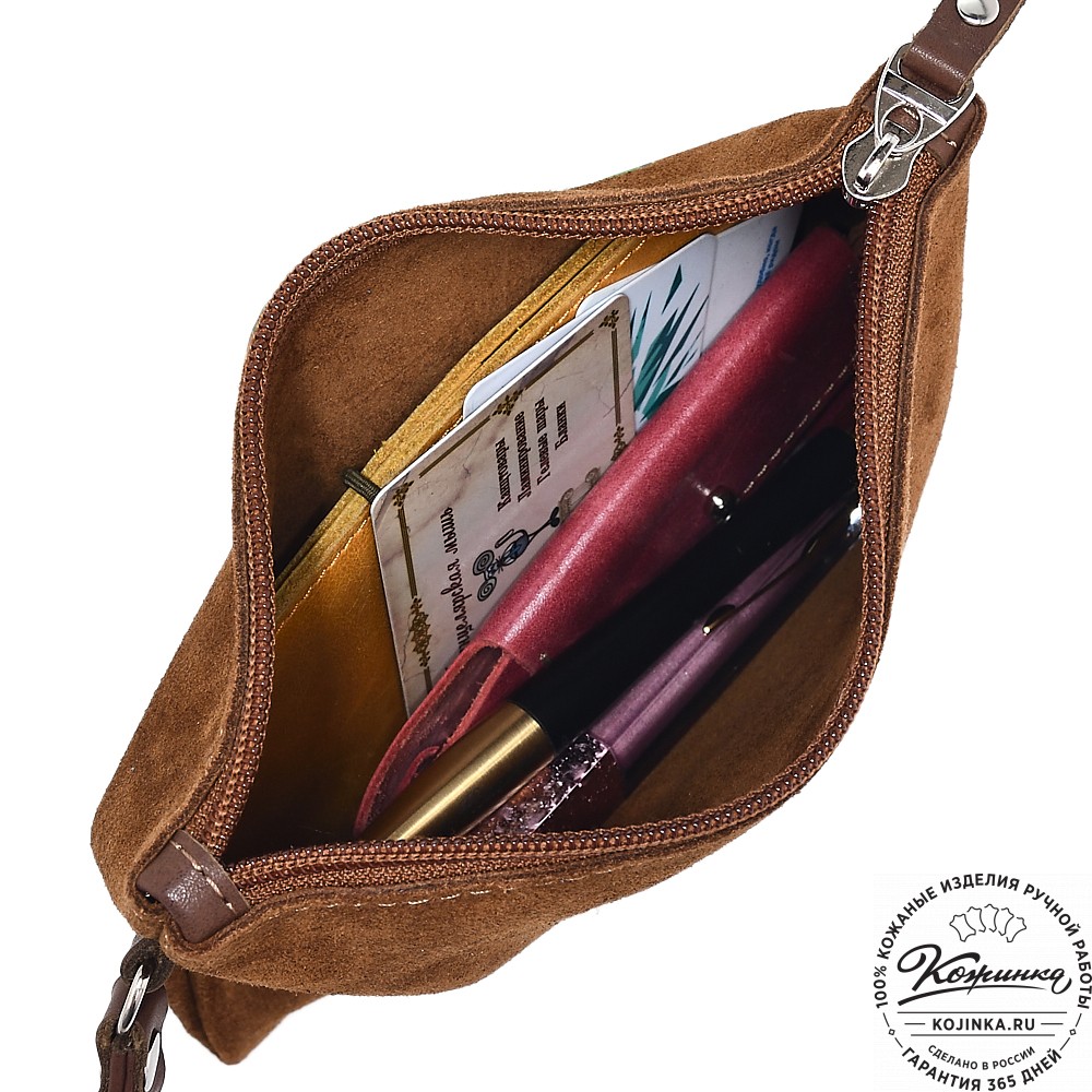  Кожаная косметичка "Флавия" велюр (коричневая) 