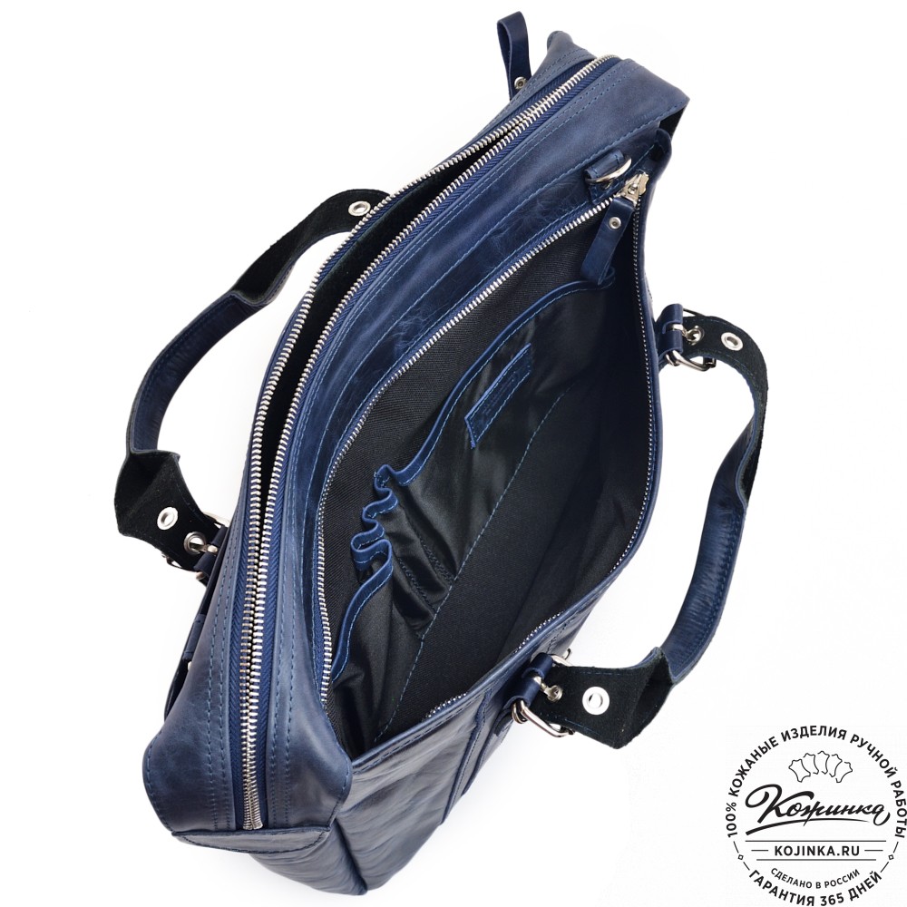 Деловая кожаная сумка "Доминик" (синий антик)