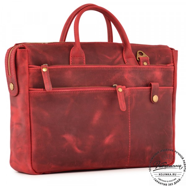  Кожаная деловая сумка "Гранд" (вишня крейзи) . фото 1