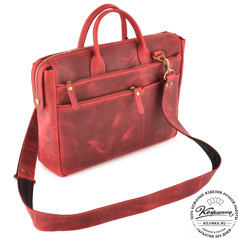  Кожаная деловая сумка "Гранд" (вишня крейзи) 