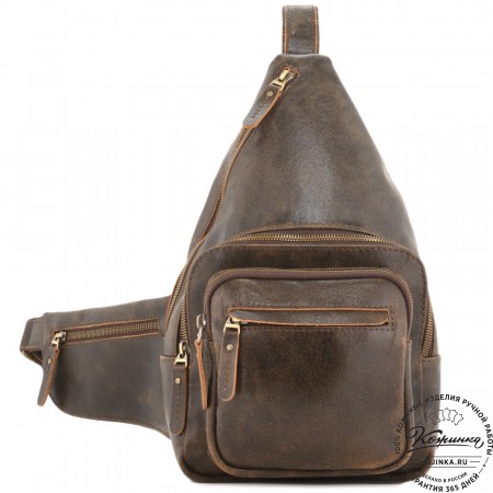  Кожаная сумка на грудь "Аполлон" (коричневая наппа)