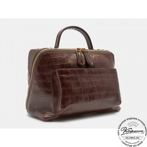Женская кожаная сумка "Крис" (коричневый кроко). фото 1