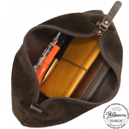 Кожаная косметичка "Лорен" (тёмно-коричневая)