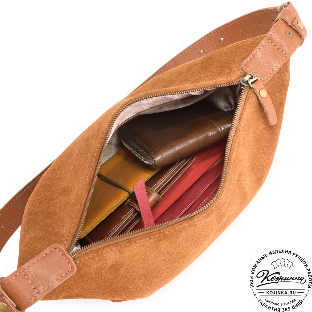 Женская кожаная сумка "Тойс" велюр (рыжая)