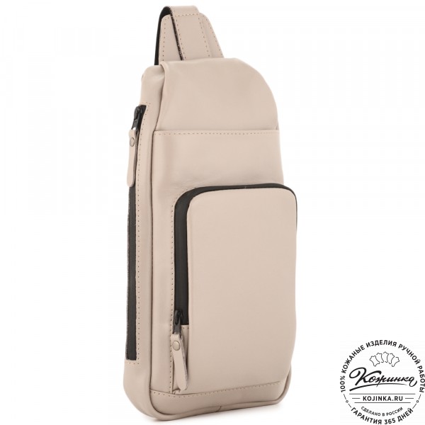 Кожаная сумка на грудь "Вульф" (капучино). фото 1