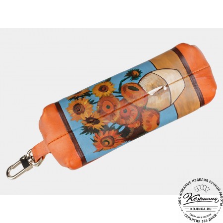 Кожаная ключница "Подсолнухи" (оранжевый)