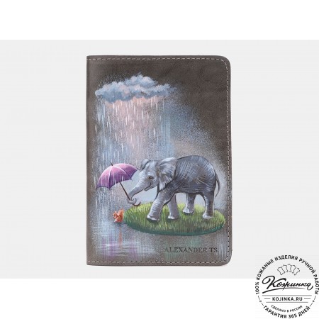 Кожаная обложка на паспорт "Семья" (серая)