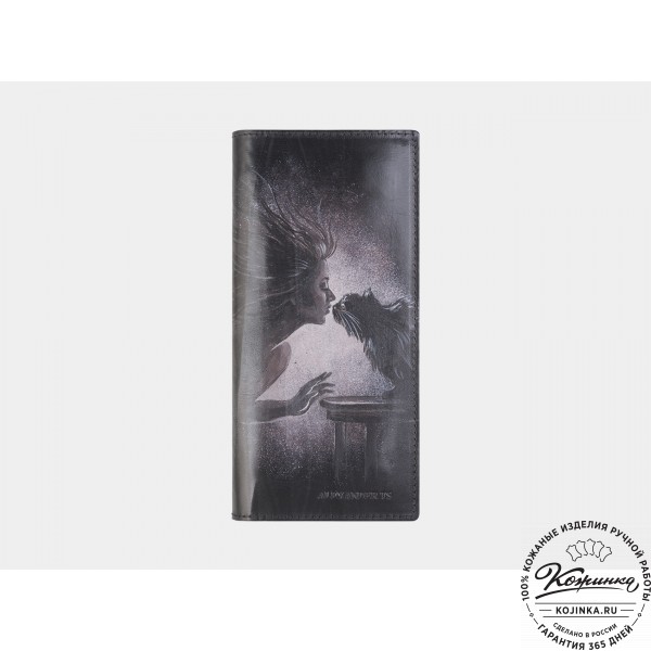 Кожаное портмоне "Монако" "Ведьма и кот" (чёрное). фото 1