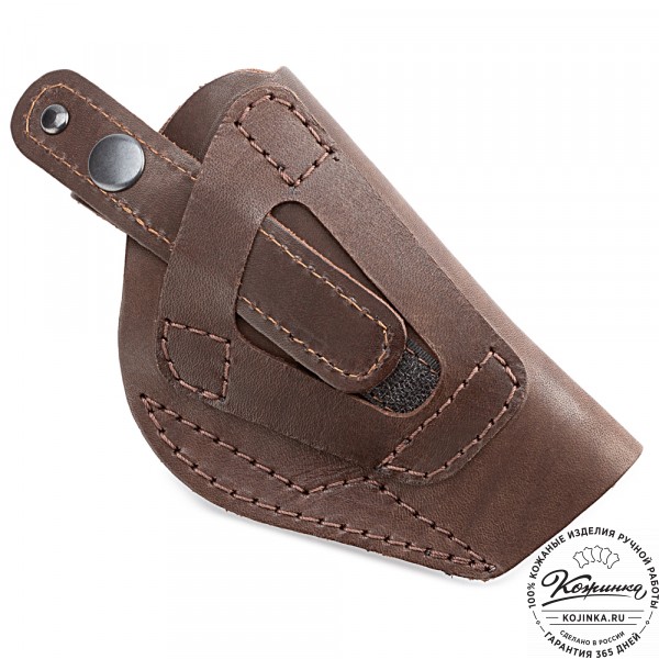 Кожаная поясная кобура  на 2 стороны для пистолета "ПМ" (темно-коричневая). фото 1