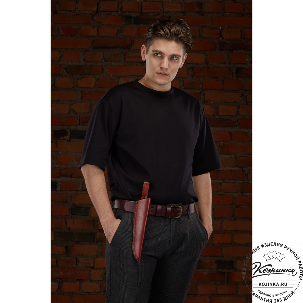 Кожаные ножны для ножа финского типа  с длиной клинка 17 см (черные)