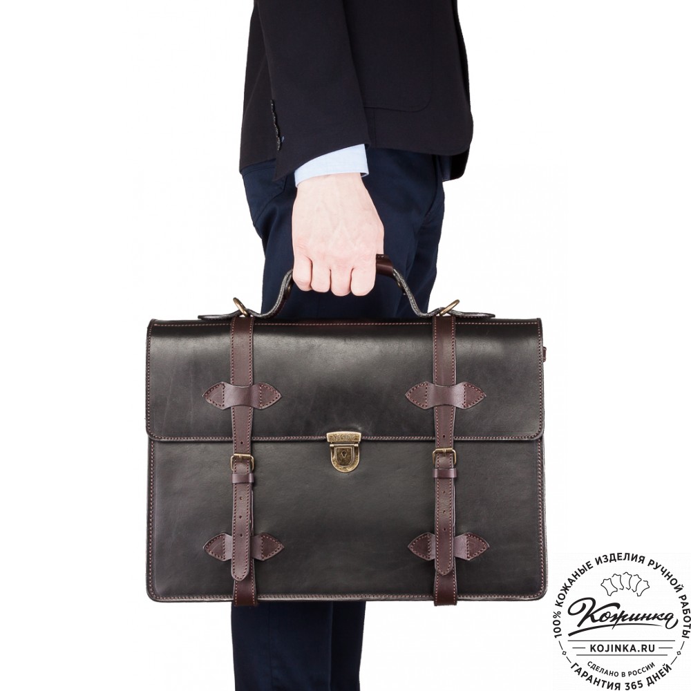 Мужской кожаный портфель "Литтлетон" (чёрный с коричневым)