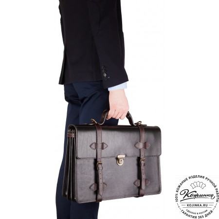 Мужской кожаный портфель "Литтлетон" (чёрный с коричневым)