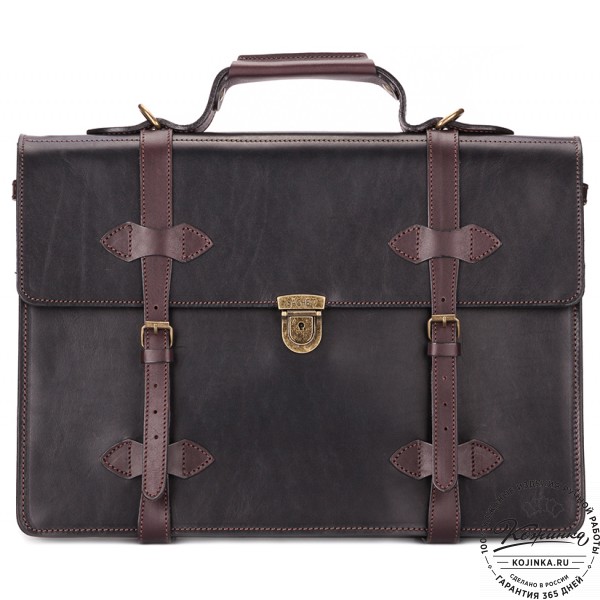 Мужской кожаный портфель "Литтлетон" (чёрный с коричневым). фото 1