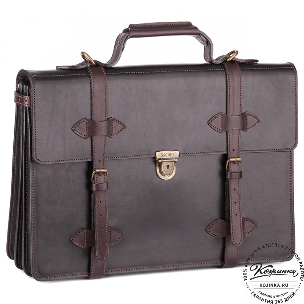 Мужской кожаный портфель "Литтлетон" (чёрный с коричневым)