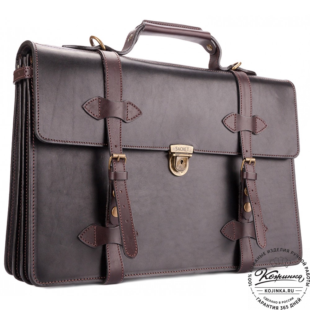 Мужской кожаный портфель "Литтлетон" (чёрный с коричневым)