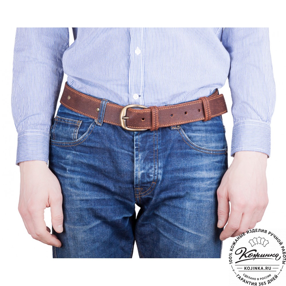 Кожаный мужской ремень "Анри Нью" (чёрный с пистонами)