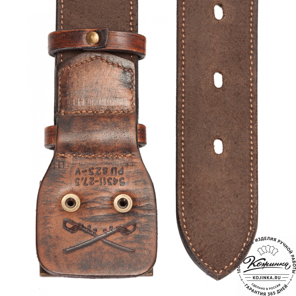 Кожаный мужской ремень Милитари (коричневый)