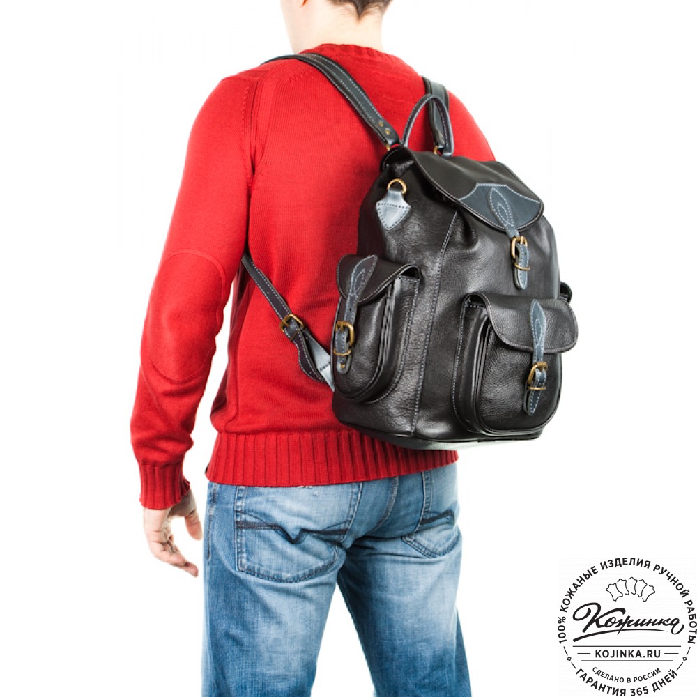 Кожаный рюкзак "Мидл" (чёрный)