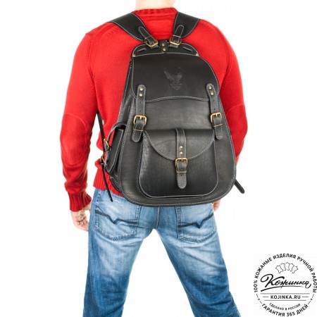 Мужской кожаный рюкзак "Байкер" (чёрный)