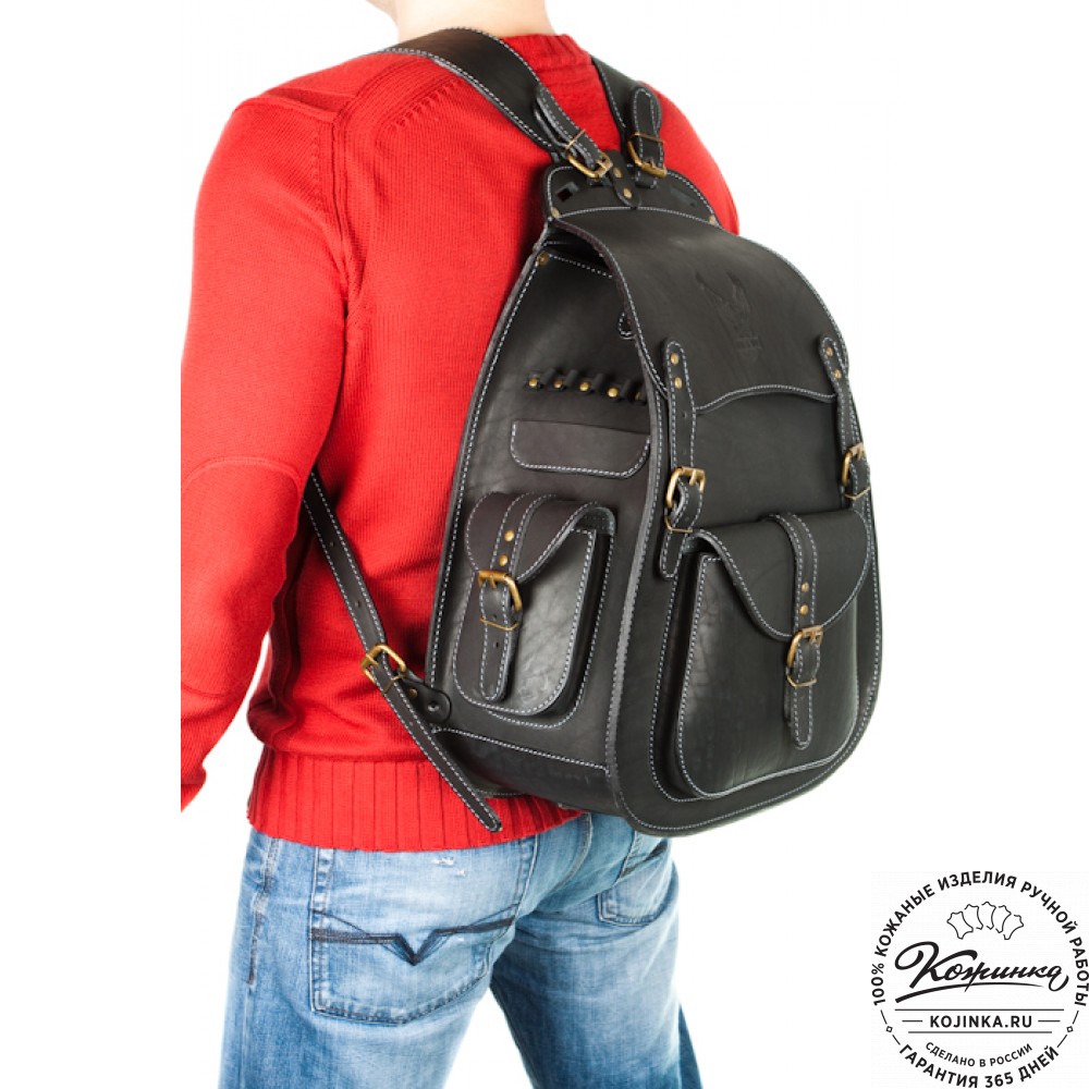 Мужской кожаный рюкзак "Байкер" (чёрный)