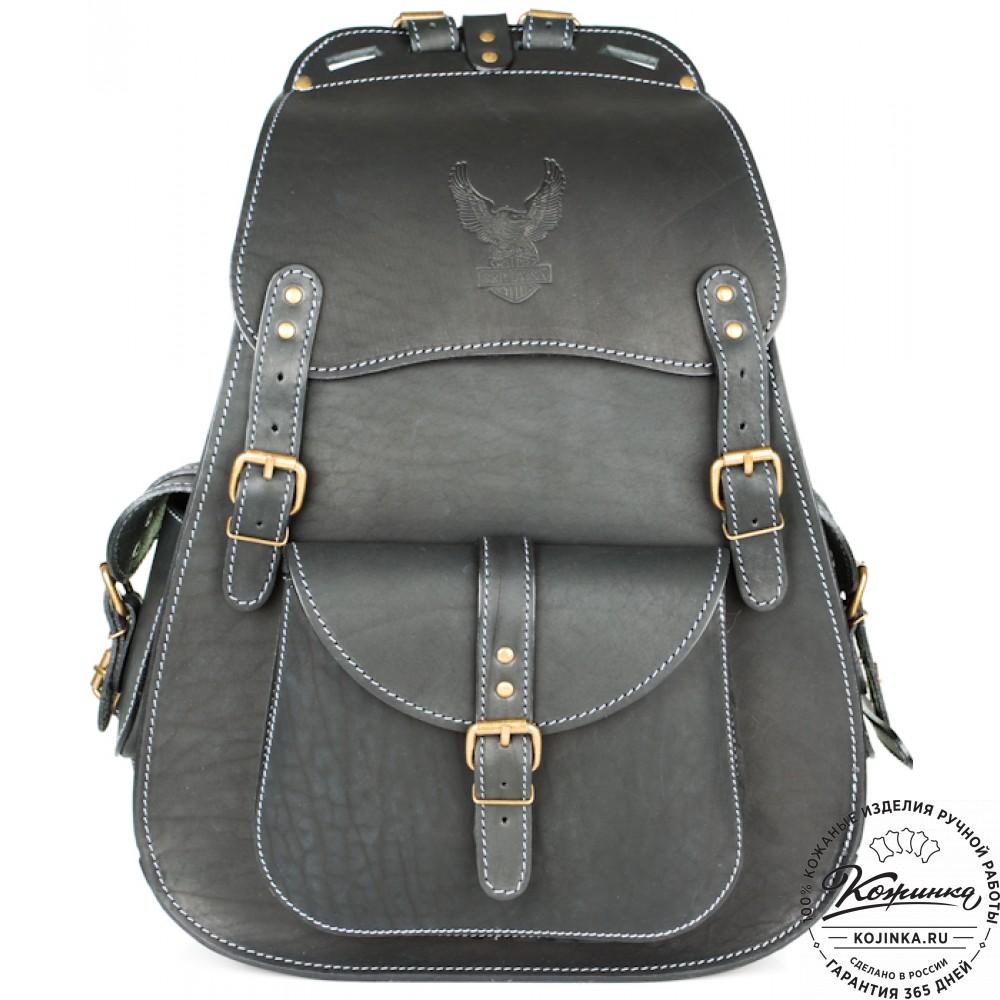 Мужской кожаный рюкзак "Байкер" (чёрный)