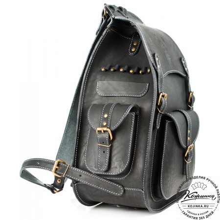 Мужской кожаный рюкзак "Байкер" (чёрный)