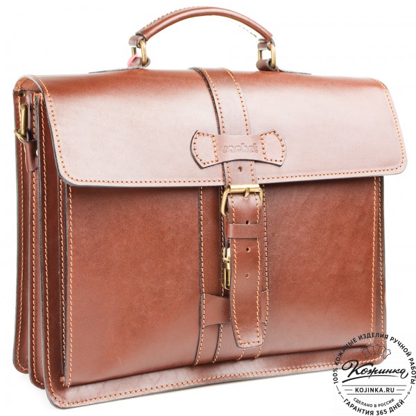 Мужской кожаный портфель "Премьер" (коричневый). фото 1