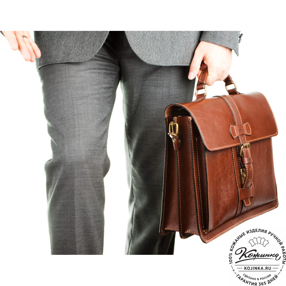 Мужской кожаный портфель "Премьер" (коричневый)