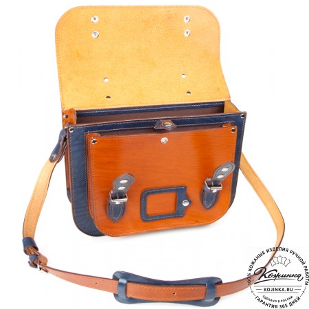 Кожаный портфель "Сатчел"  (рыжий с синим)